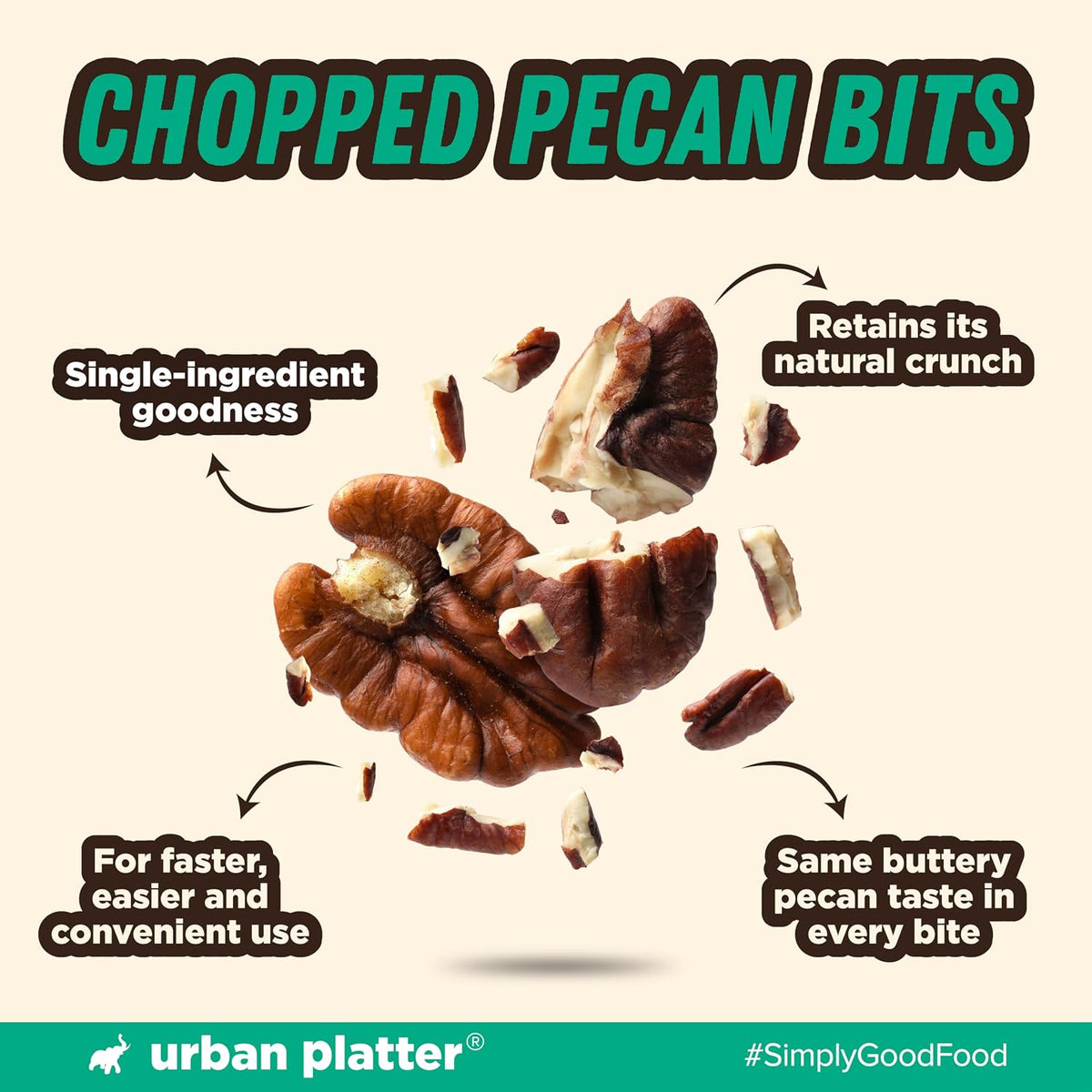 Urban Platter Chopped Pecans, 150g (Imported from the USA | Ideal for Baking, Desserts & Everyday Snacking)