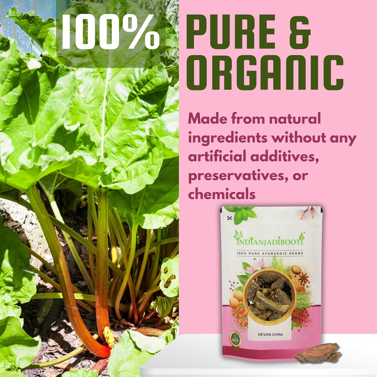 IndianJadiBooti Revand Chini | Indian Rhubarb Root (Rheum Emodi) | Natural Teeth Whitening Powder Ingredient | Supports Gum Health & Digestion | Whole Dried Herb | 100g Pack