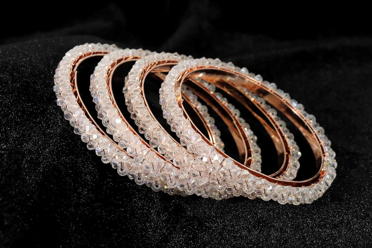NMII Traditional Pearls Alloy Metal Bangles For Women and Girls | Stylish Women's Bangles Bracelet | White Moti Bangles Set | Trendy Bangles For Wedding, Party, Function, Daily- Set of 4