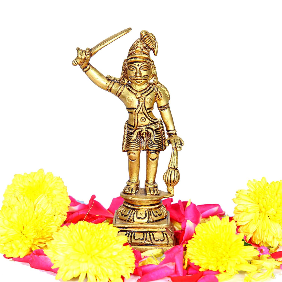Aalayam Selveer Madurai Veeran Silai Brass | Madurai Veeran Idol Brass | Madurai Veeran Statue Brass 14.5 CM Height, Gold Colour 1 No