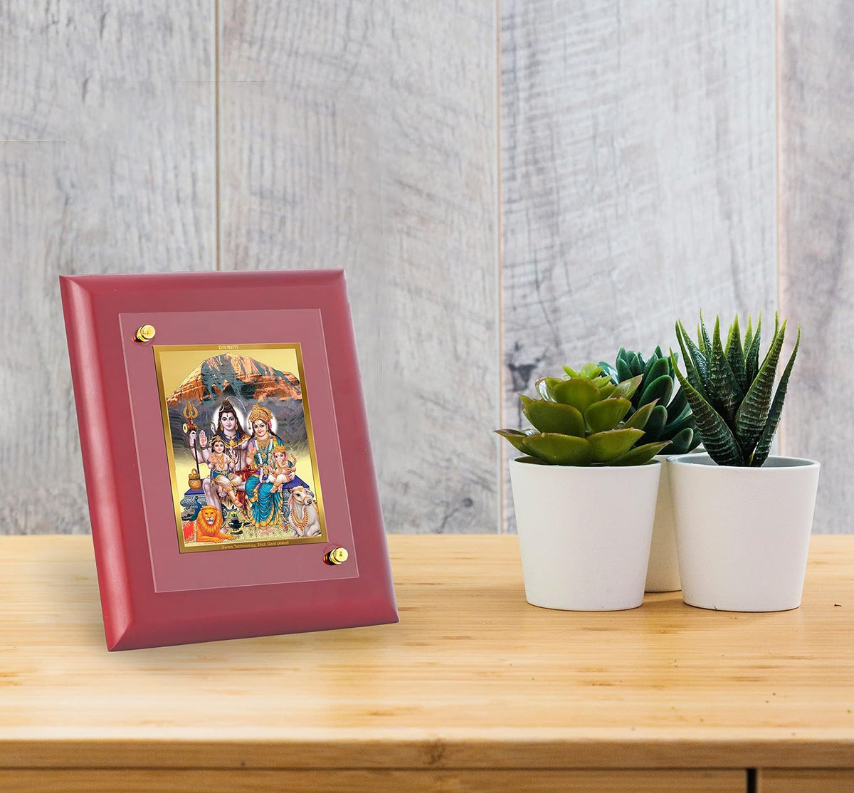 DIVINITI 24K Gold Plated Lord Shiva, Maa Parvati, Shri Ganesha Ji and Lord Kartikeya Photo Frame | Religious Gift & Spiritual Decor | MDF Gold Foil Frame for Temple, Wall & Gift | 16 x 13.5 CM