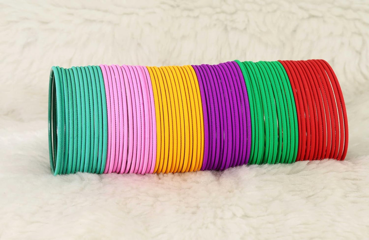 NMII MultiColor Metal Plain Bangles Set For Women & Girls with Matte Finish | Women's Bangles Combo | Colorful Metal Bangles For Wedding, Party, Daily use | Metal Chudi Set- Pack of 144