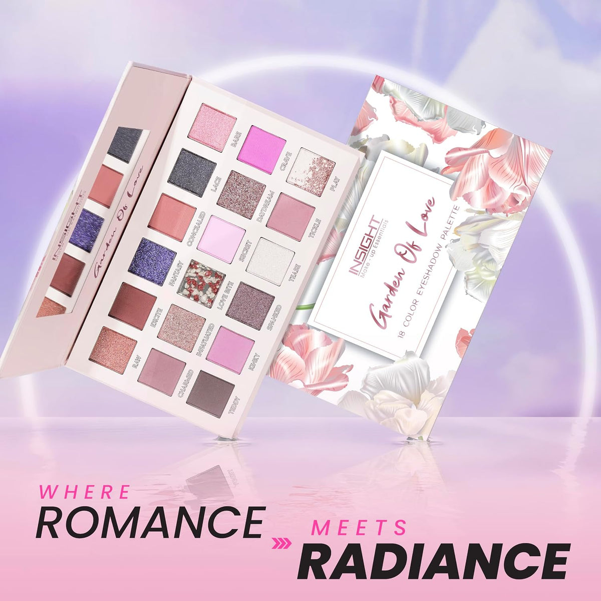 INSIGHT Garden of Love Eyeshadow Palette | 18 Pigmented Shades with Metallic, Shimmer & Multi-Finish Colors | Long-Lasting, Blendable Eye Makeup for Day or Night | 40g