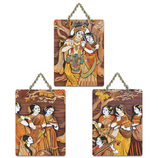 Artvibes Krishna Art Home Wall And Door Hanging for Home | Spiritual Decor Items | Religious Wall Art | Wall Poster | Artwork| Stylish Modern Decor Item | Gift Items (WH_96174NN), Set of 3