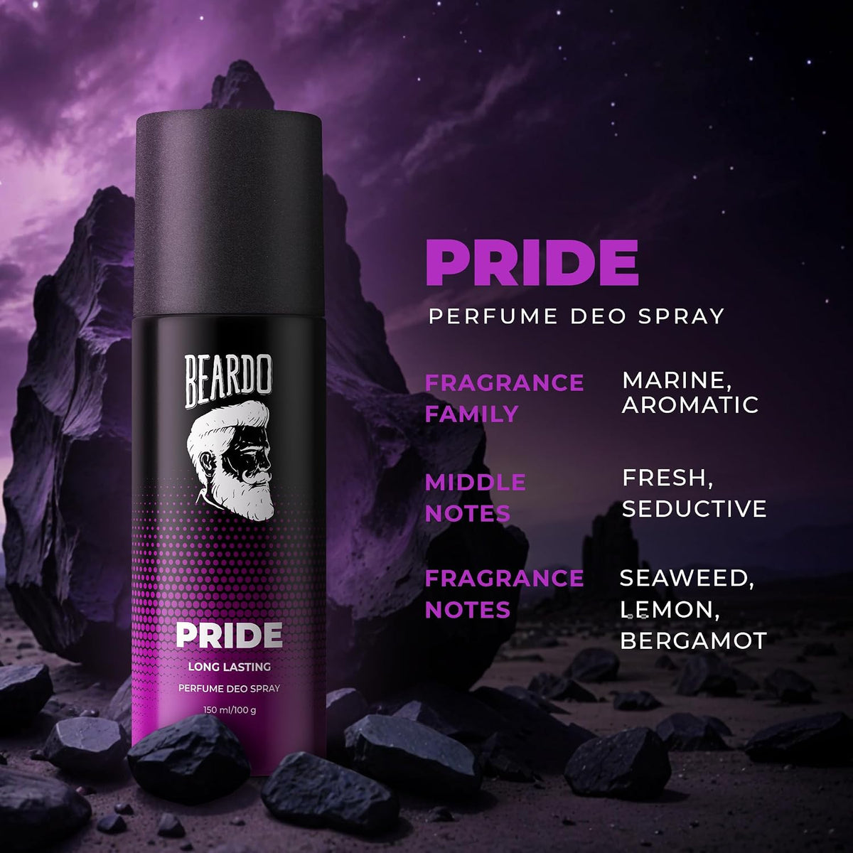 BEARDO PERFUME DEO SPRAY - Pride, 150ml | Get compliments with Long lasting Marine, Aromatic Deodorant Brand | Ideal gift for Men | Christmas gift for men | Gift For Friends | Gift for men