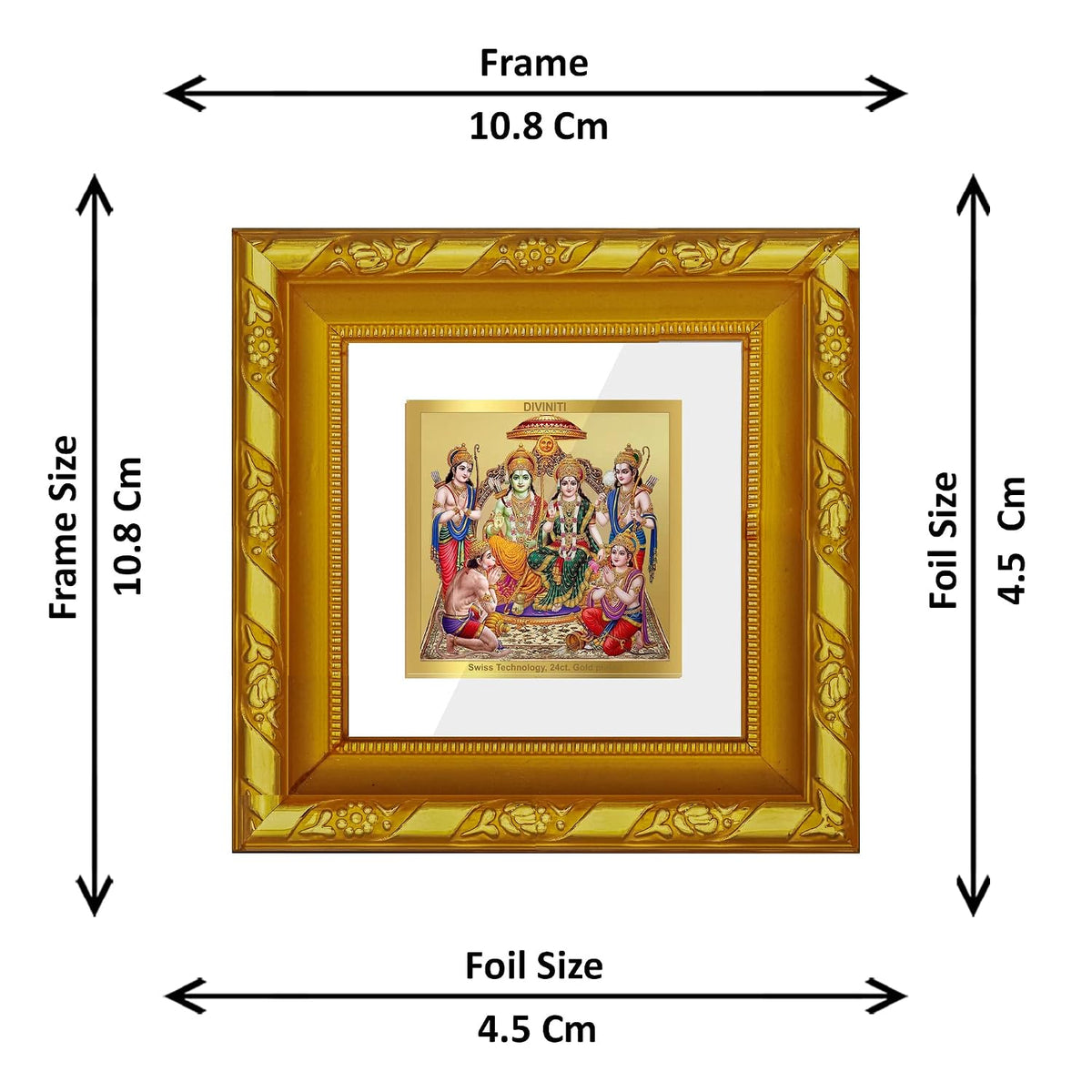 Diviniti Ram Darbar Gold Plated Wall Photo Frame, Table Décor| DG Frame 103 Size 1A and 24K Gold Plated Foil| Religious Photo Frame Idol For Pooja, Gifts Items (10.8 CM X 10.8 CM)