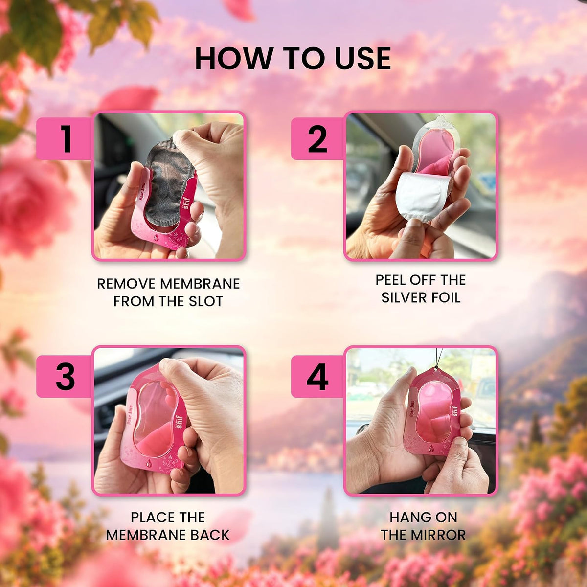 The Old Natural Car Air Freshener Hanging – Snif Gel Car Perfume, Essential Oil Based Long Lasting Car Fragrance (30–45 Days), Odor Eliminator Auto Air Freshener for Car – Rose Aura