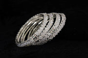 NMII Alloy Metal Silver Bangles Set For Girls and Women Studded Pearls & Beads| Fancy Stylish Bangles | Metal bangles | Women's Bangle | (Pack of 4)