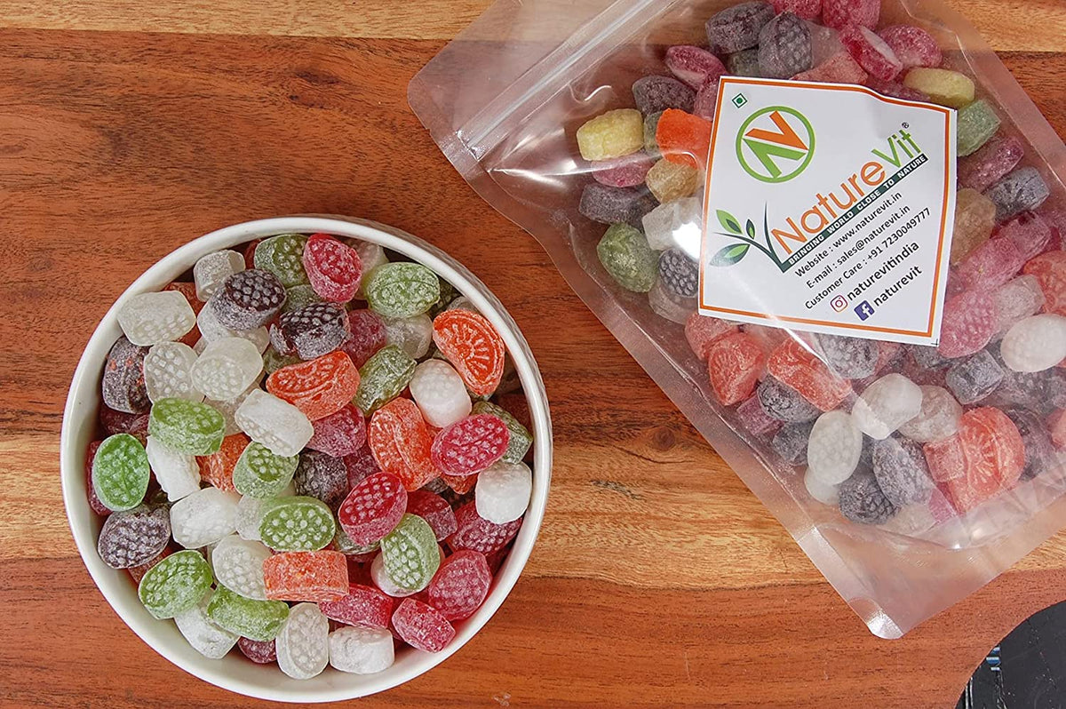 NatureVit Mix Fruit Candy 1 Kg | Khatti Meethi Goli Mouth Freshener | Mixed Flavours – Orange, Lemon, Litchi, Paan, Kali Mirch