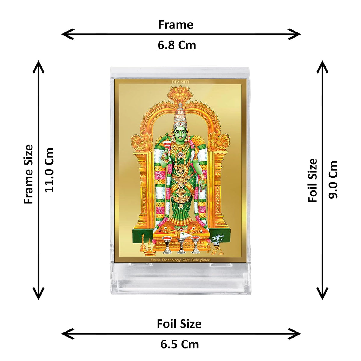 DIVINITI 24K Gold Plated Religious Car Dashboard Frame | Premium God Idol Frame for Car, Home Mandir & Office Table | Spiritual Gift, Decorative Showpiece | Meenakshi