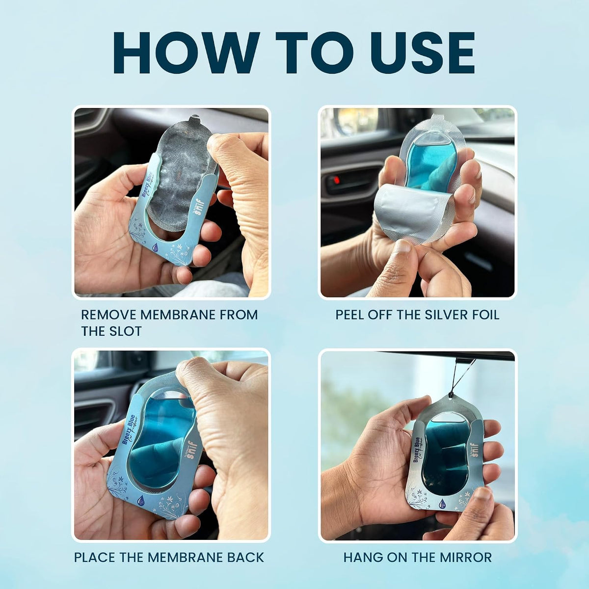 The Old Natural Snif Gel Hanging Car Air Freshener Pack of 3, Essential Oil Based Car Perfume, Long Lasting Car Fragrance Up to 30 Days, Odor Eliminator, Rose Aura, Breezy Blue & Citrus Fantasy