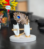 SHINDE EXPORTS Krishna Hand with Flute Statue murli Figurine Small Size for car Dashboard Table décor (White)