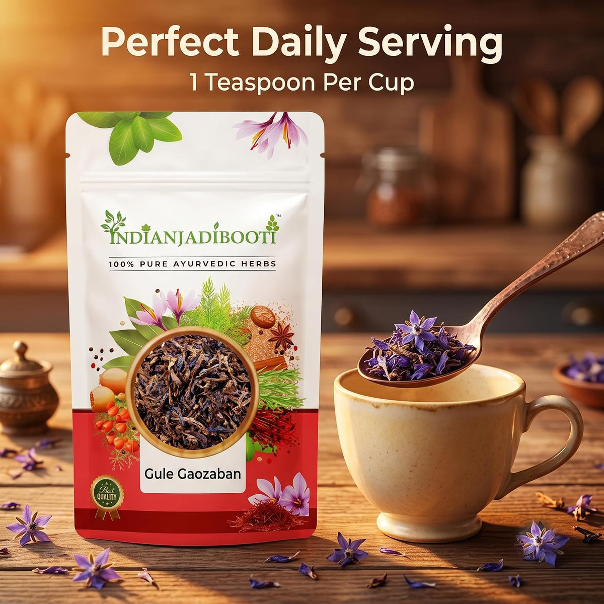 IndianJadiBooti Gule Gaozaban (Dried Borage Flowers) | 400g | Premium Purple Flowers | Natural Herbal Tea for Relaxation & Stress Relief | Traditional Cooling Tonic