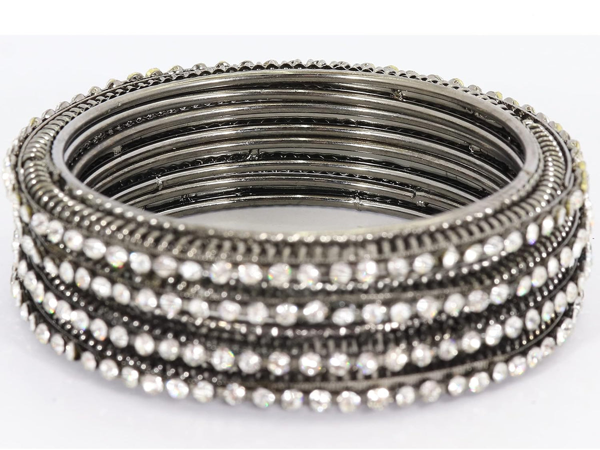 NMII Non-Precious Metal Base Metal and Curved Shaped Studded with Zircon Gemstone Glossy Finished Bangle/Kada Set For Women and Girls