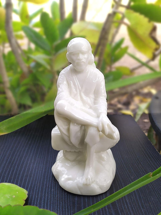 SHINDE EXPORTS Shirdi Saibaba Marble Idol for car Dashboard and Gifting (4.5 inches)