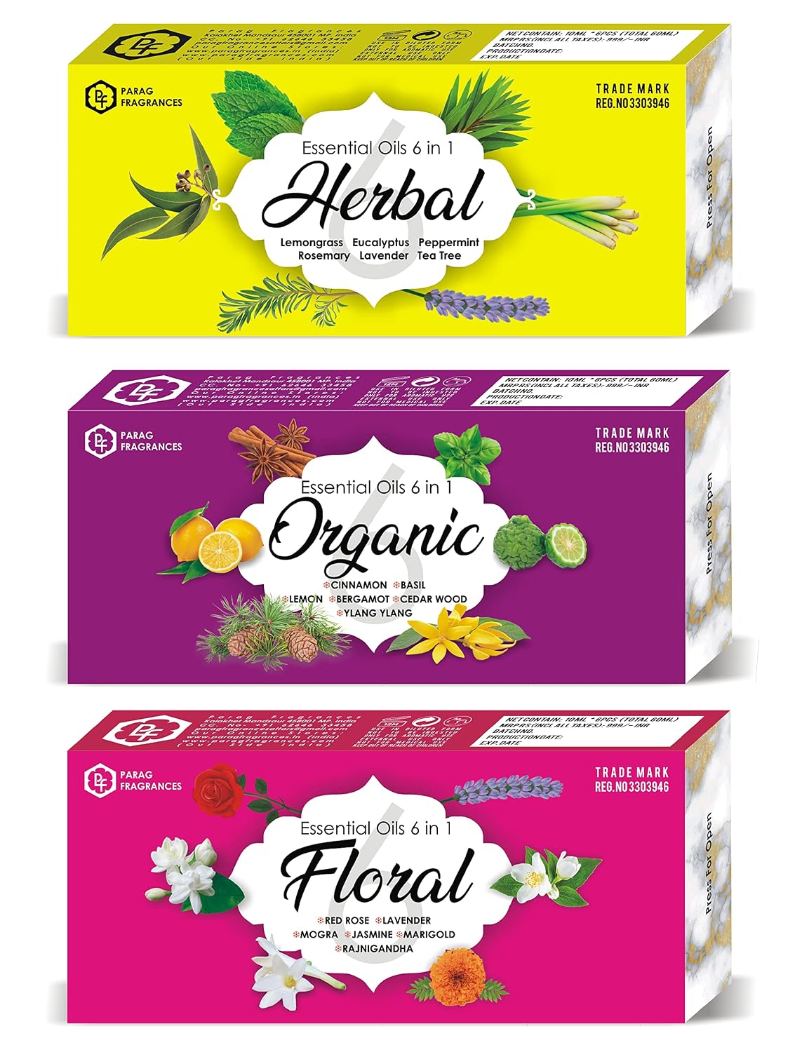 Parag Fragrances Pure, Natural & Organic Essential Oils Set (Unique 6 in 1)
