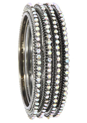NMII Non-Precious Metal Base Metal with Zircon Gemstone Studded worked Glossy Finished Bangle/Kada Set For Women and Girls