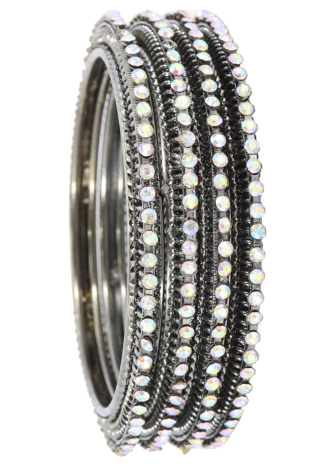 NMII Non-Precious Metal Base Metal with Zircon Gemstone Studded worked Glossy Finished Bangle/Kada Set For Women and Girls