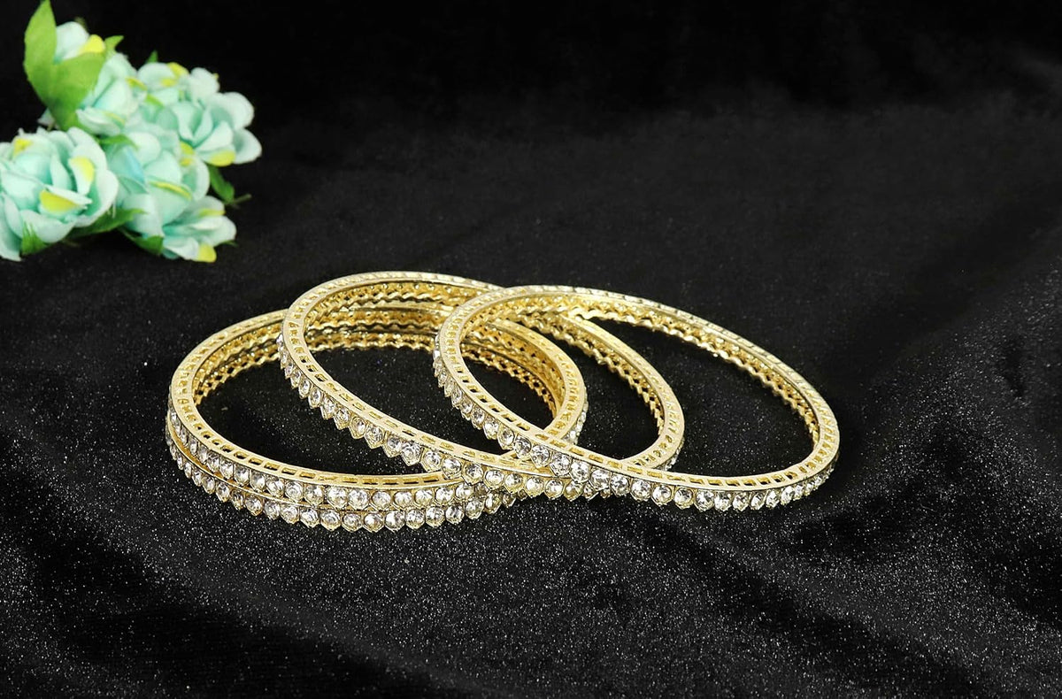 NMII Gold Plated Metal American Diamond Bangles Set For Women & Girls | Traditional Metal Bangles | AD Bangles Set | Women's Bangles Bracelet | Diamond Kada | Fashion Jewellery - Set of 4