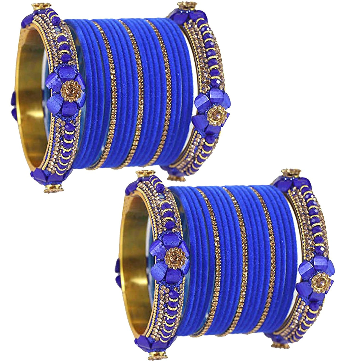 NMII Traditional Plain Metal Bangles with Golden Zircon Stone For Women & Girls | Chuda Set For Bridal Women Wedding, Party, Occasion | Golden Chuda | Metal Bangles For Women- Set of 30
