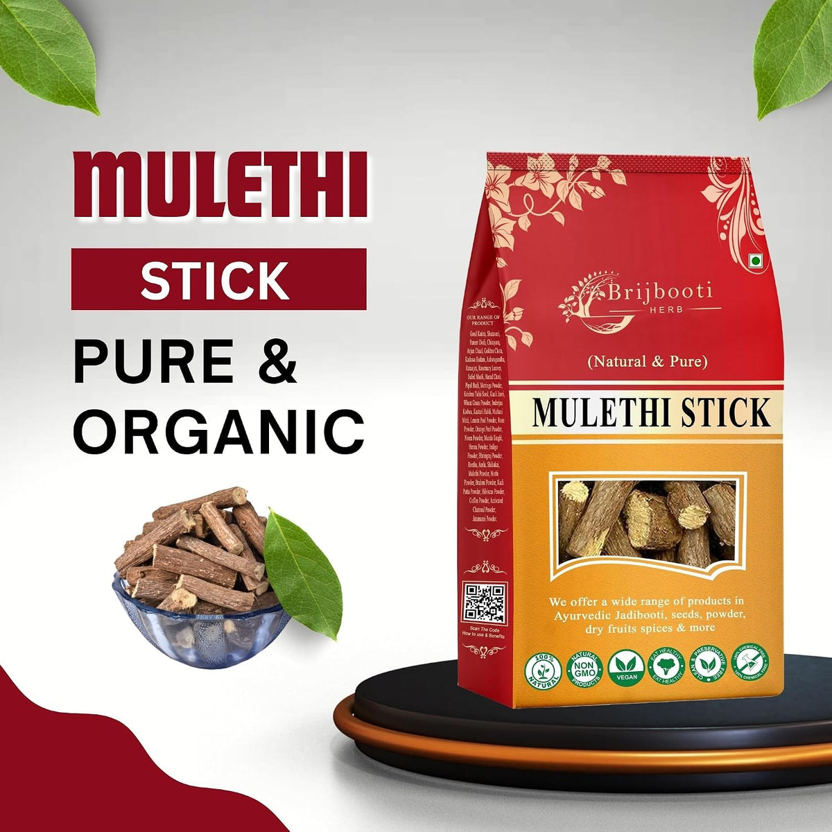 Brijbooti Mulethi Stick 200 Gram - Licorice Root - mulethi sticks for throat - Yashtimadhu - Liquorice - Skin and Hair Care