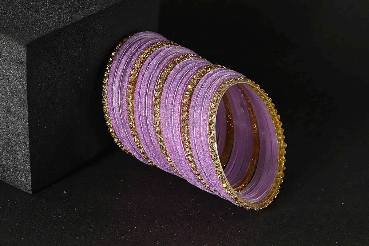 NMII Premium Glass & Golden Beads Velvet Bangle Set For Women and Girls | Velvet Chudi | Traditional Chudi Set | Designer Girl's Bangles Bracelet | Wedding, Party, Festive, Daily- Set of 34
