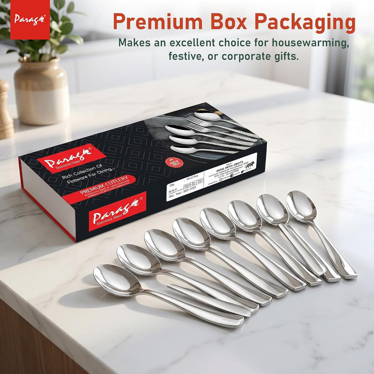 Parage Stainless Steel Spoons Set of 12, Dinner Spoon Length 16cm, Food Grade Silverware for Home & Kitchen- Mirror Polished, 12 Silver Spoons