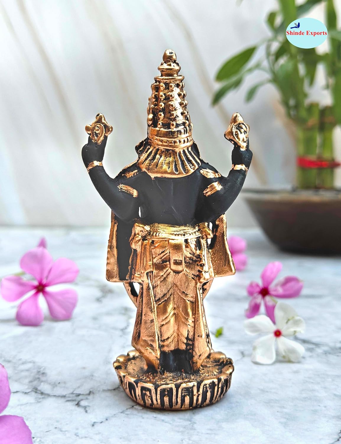 SHINDE EXPORTS Govinda Idol for car Dashboard/Balaji murti for car/tirupati Balaji murti/Balaji Vishu Statue for Pooja Room (Gold)