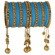 NMII Designer Bridal Chuda Set With Latkan | Gold Plated Traditional Metal Bangles with Decorative Latkan | Wedding, Karwa Chauth, Teej, Mehendi, Haldi Chuda (Pack Of 40)