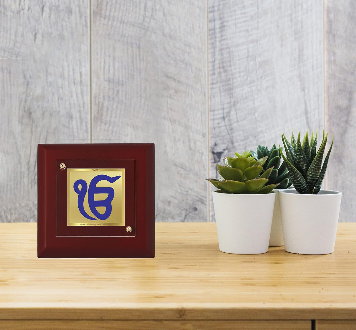 DIVINITI Ik Onkar 24K Gold Plated MDF Photo Frame | Premium Sikh Table Top Frame for Home, Office & Prayer Room | Luxury Spiritual Gift Item for Housewarming, Festive Gifting | 10 x 10 CM