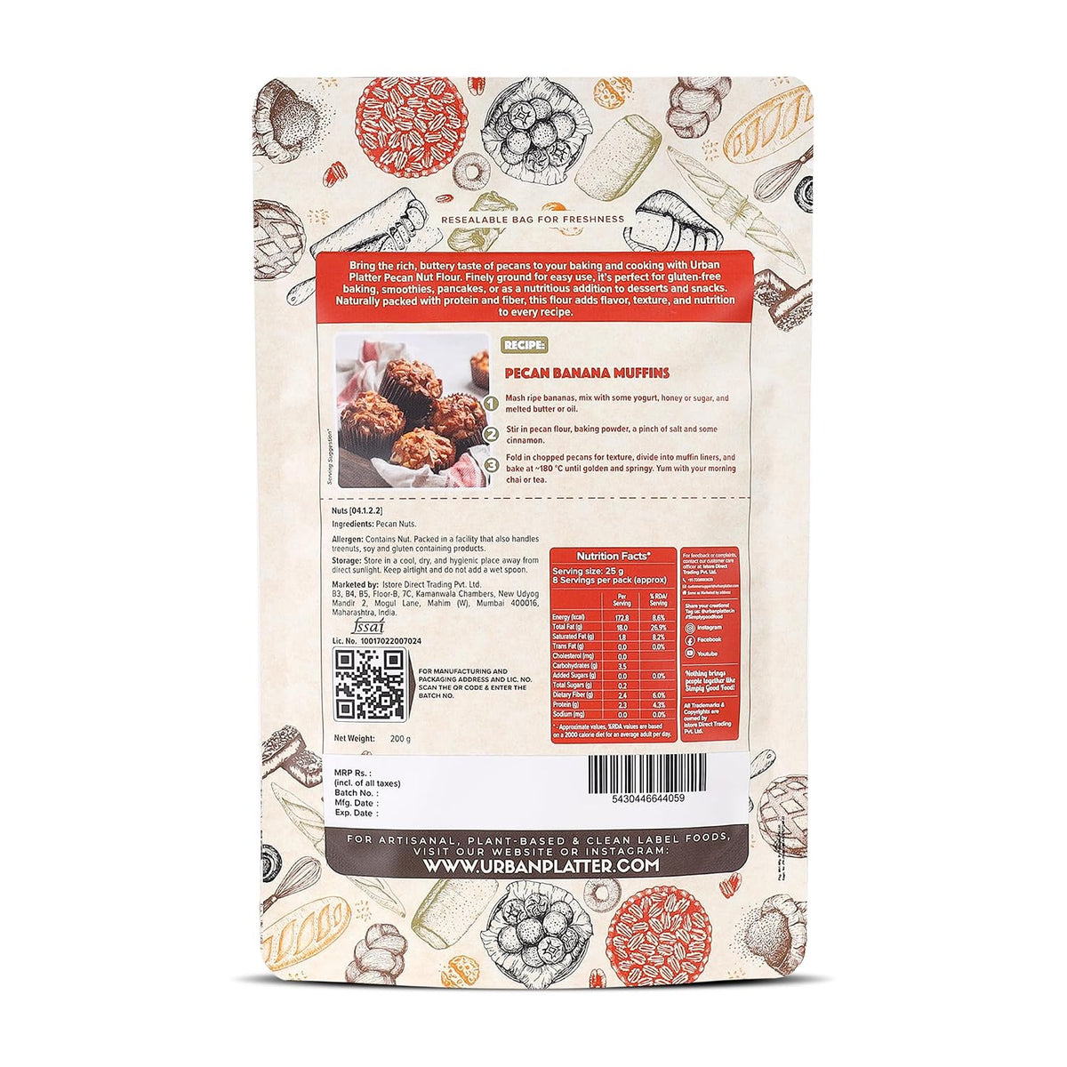 Urban Platter Pecan Flour, 200g (Imported from the USA | Ideal for Baking & Desserts)