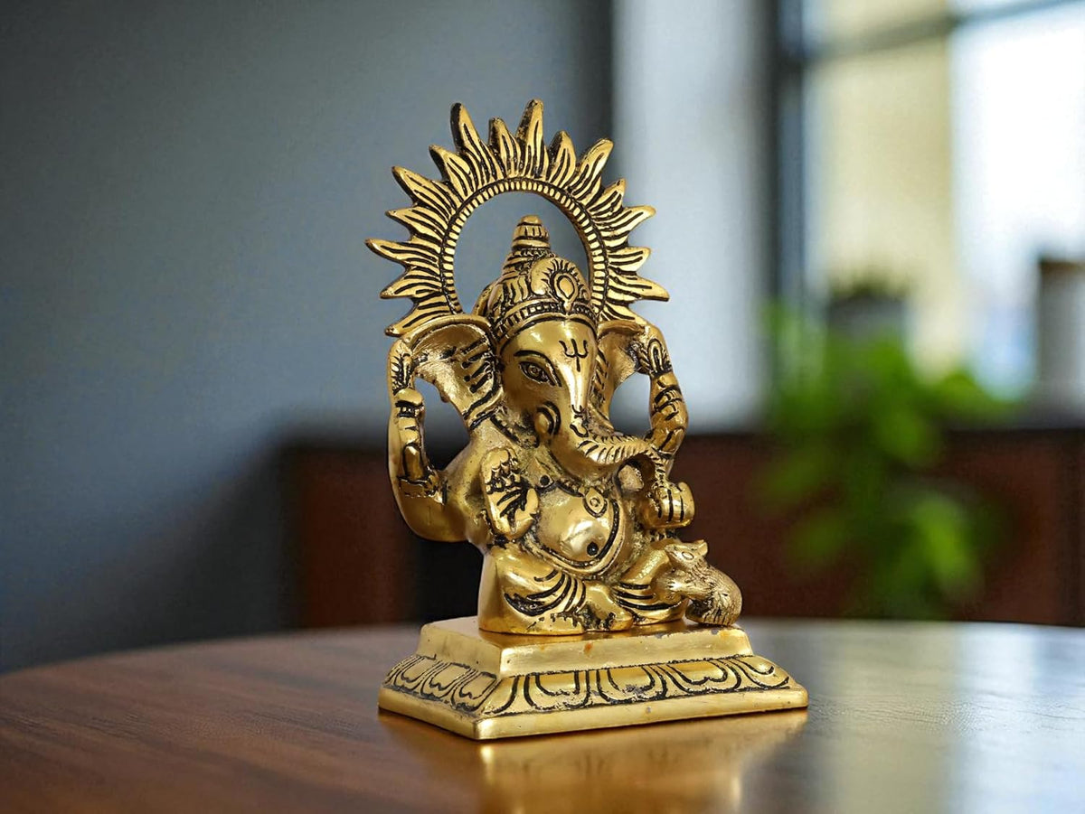 KridayKraft Metal Ganesha Idols ganpati Decoration Setup for Home Statue, 15 cm Height, 9.5 cm Width, 330 gm, Religious Hindu Idol