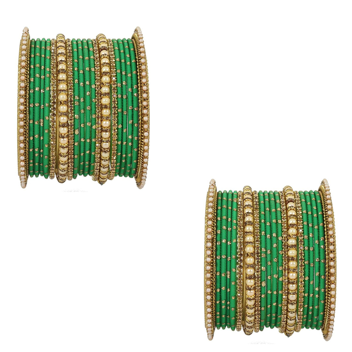 NMII Non-Precious Metal with Base Metal and Studded with Zircon Gemstone or Pearls Glossy Finished Traditional Bangle set for Women and Girls