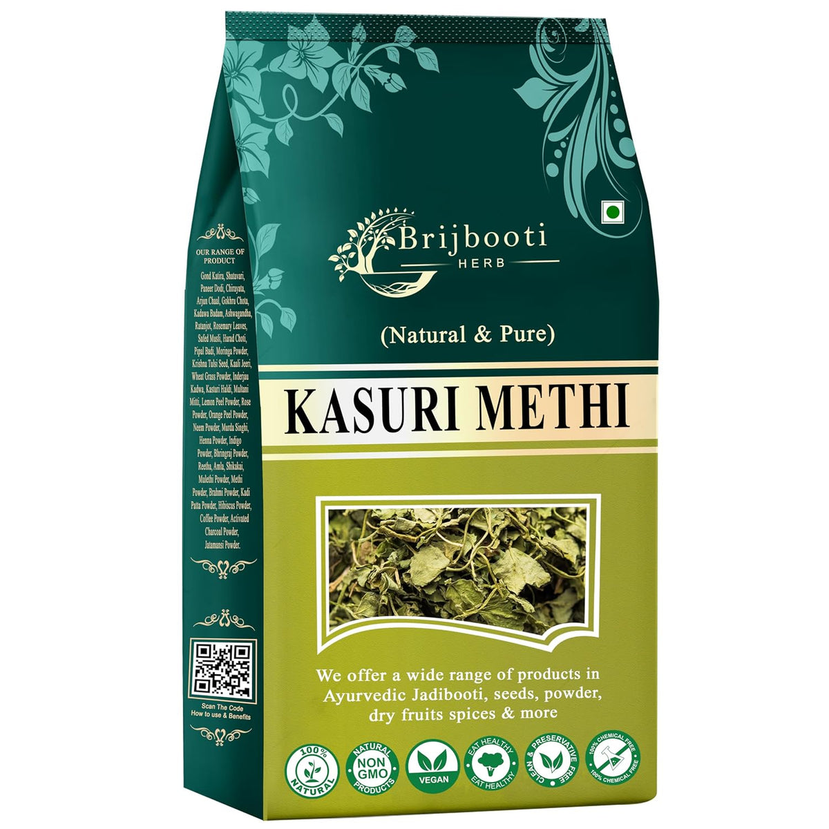 BrijBooti Kasturi Methi - kasoori Methi - Dried Fenugreek Leaves - Kasuri Methi - कसुरी मेथी 200 Gr
