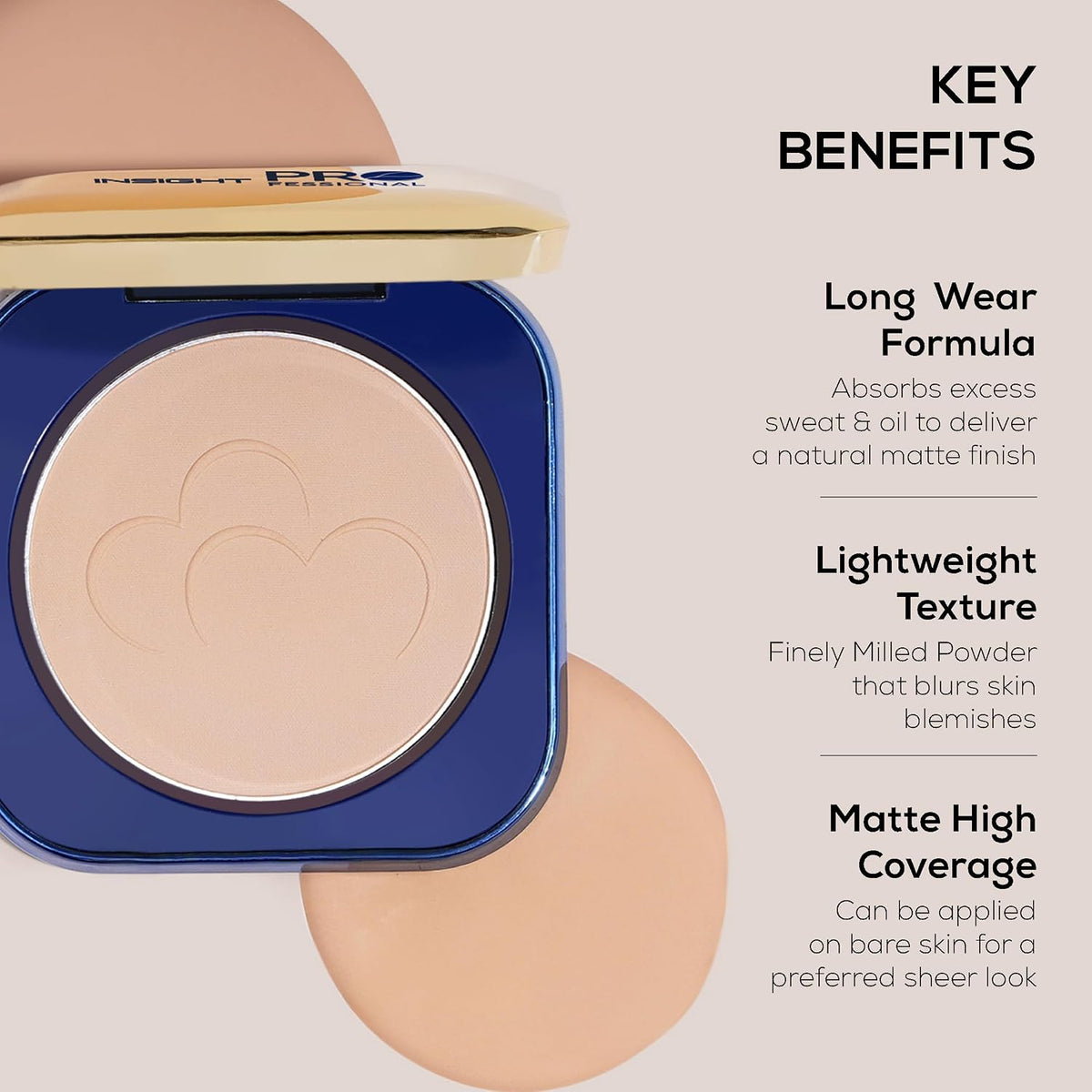 INSIGHT All Day Matte Compact Foundation - (Warm Sand) | Buildable Coverage, Flawless Finish | Lightweight, Long-Lasting Pressed Powder | Oil Control Face Makeup - 11g