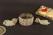 NMII Premium Alloy Latkan Kada Set Studded With Beads & Zircon Gemstone For Women & Girls | Traditional Pearls Kada Set | Kalira Bangles For Bridal | Dulhan Chudi Set For Wedding & Partys - Set Of 2