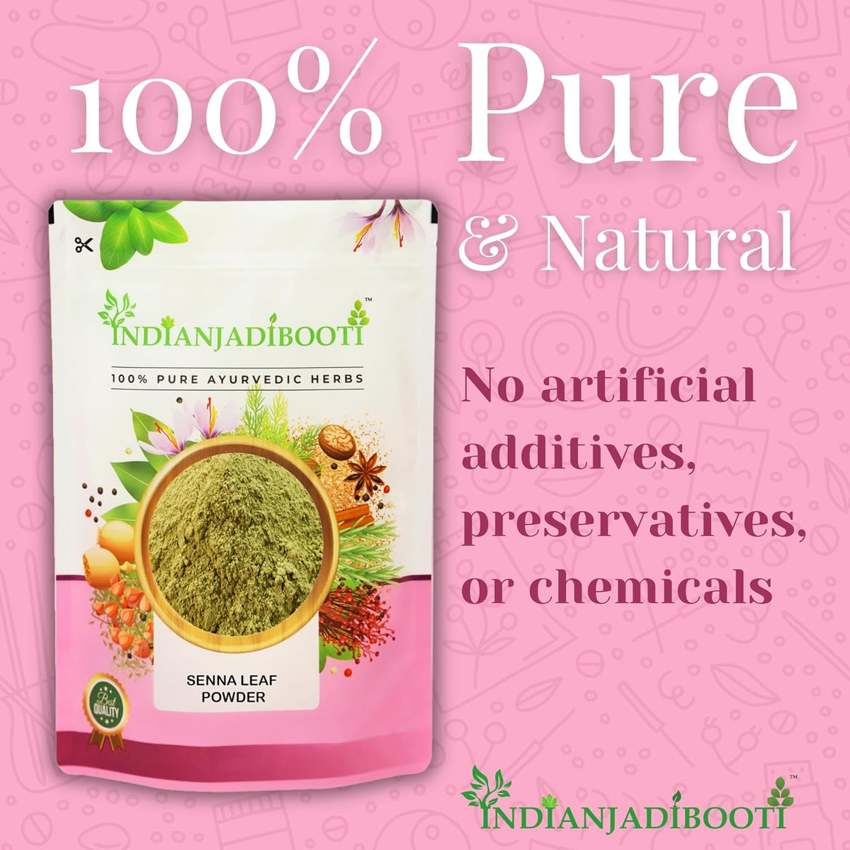 IndianJadiBooti Senna Leaf Powder (100g) - Pure Cassia Angustifolia (Sanay Patti/Sonamukhi) - Natural Herbal Tea for Digestive Comfort, Regular Bowel Movement & Detox - Travel Friendly