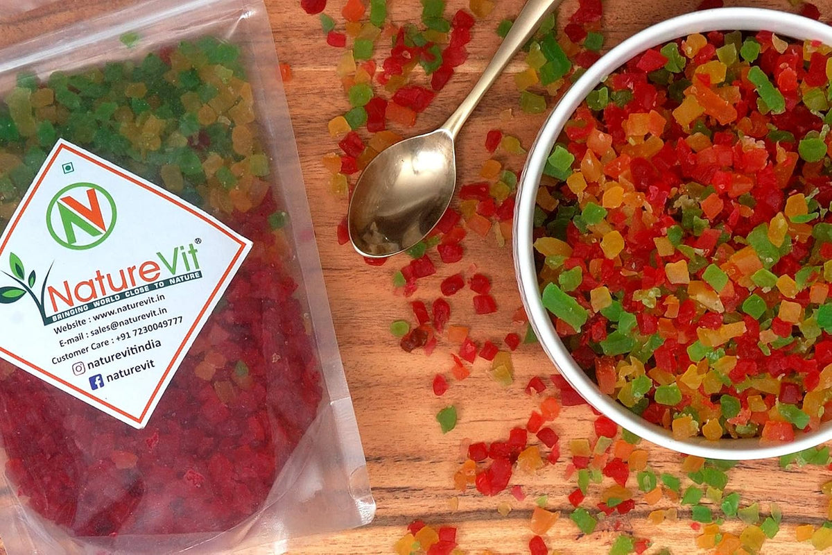 NatureVit Tutti Frutti 1 Kg | Sweet Fruit Cubes | Perfect for Cakes, Cookies, Ice-Creams, Breads & Indian Desserts