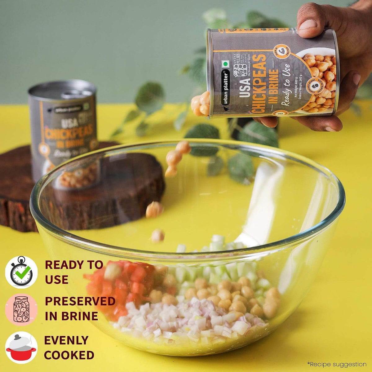 Urban Platter USA Chickpeas in Brine, 400g (Ready to Use | Drained Weight 240g | Garbanzo Beans | Perfect for Curries, Salads, Dips and More)