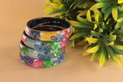 NMII Glass Kada Set For Women & Girls Studded With Beads & Flower Printed Glossy Finished | Stylish Kada For Gift, Wedding & Daily Use