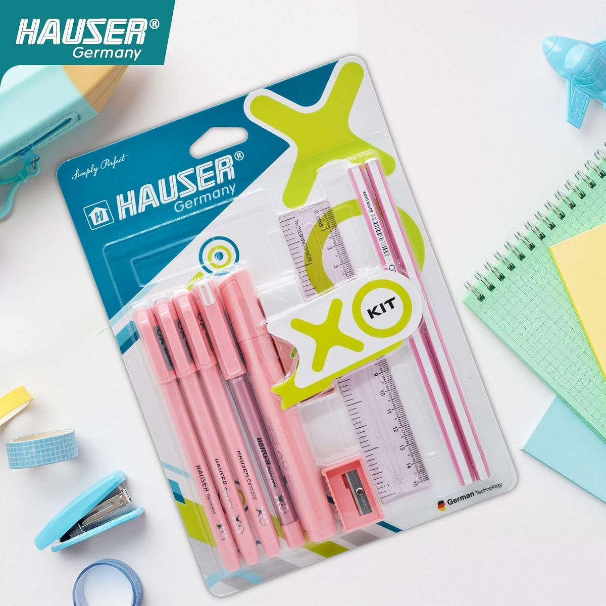 Hauser XO Writing Stationery Kit | A Complete Writing Kit | Gift Set for Kids Students & Office | Combination Set of 10 - Color May Vary