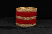 NMII Non-Precious Metal with Base Metal Zircon Gemstone Studded Glossy Finished Traditional Velvet Bangle set for Women and Girls