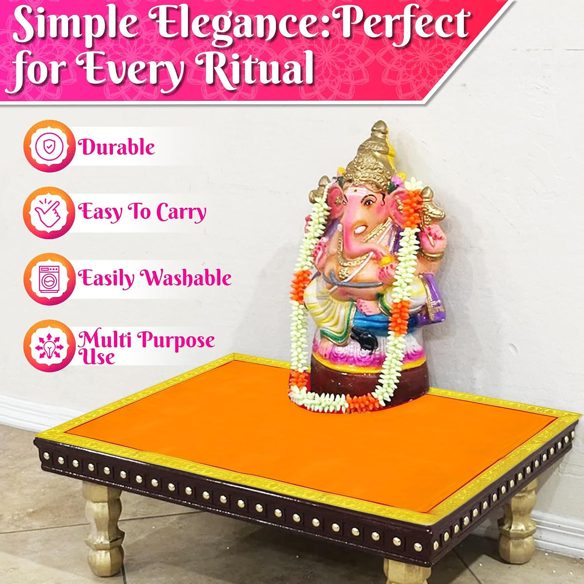 Bhakti Lehar Large Size Velvet Pooja Aasan for God Idol/Chowki Aasan Kapda Mat for Puja Table, Home Mandir and Temple - Pack of 2