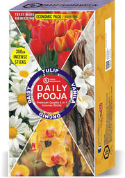 Parag Fragrances Daily Pooja 4 in 1 Incense Sticks/Agarbatti (Pack of 4 X 90 Gm/Total 360 Gm) 24 Hours Fragrance Lasting Agarbatti for Pooja/Worship and Home Fragrance