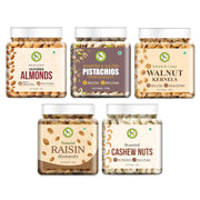 NatureVit Premium Mixed Dry Fruits Combo Saver Pack of 1.2 Kg | Almonds, Cashews, Pistachios, Raisins (250g Each) + Walnut Kernels (200g) | Healthy Snack Gift Box
