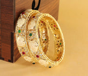 NMII Traditional Gold Plated Metal Bangles Kada Set For Women & Girls With Zircon Diamond Stone | Women's Bangles | Premium Kada Set For Wedding, Party, Occasions Fashion Jewelry - Set Of 2