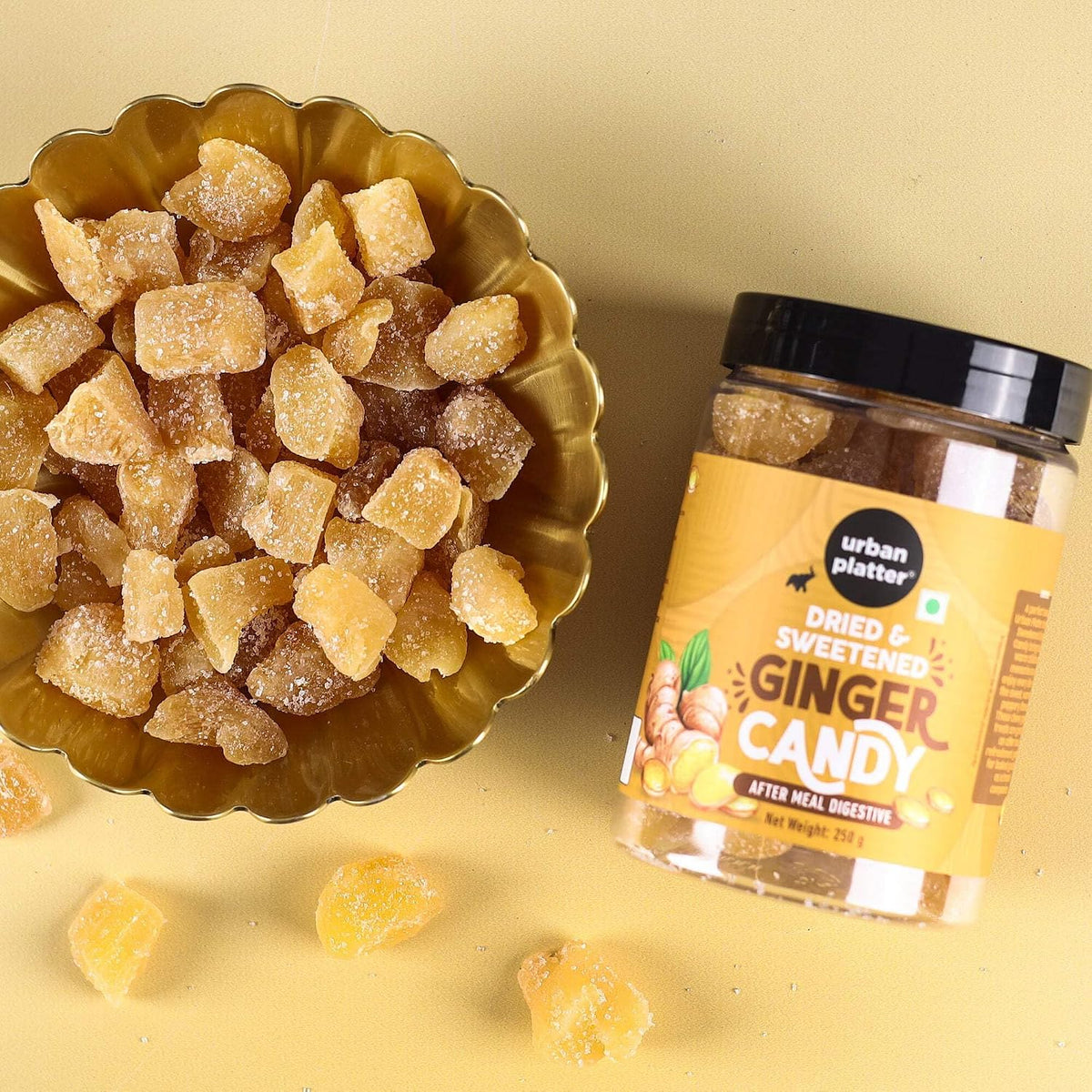 Urban Platter Dried Ginger Candy, 250g (Digestive | Travel-friendly | Helps prevent Nausea)
