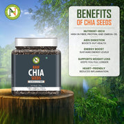 NatureVit Raw Chia Seeds 250g | Superfood for Eating | Rich in Omega-3, Fiber & Protein | Ideal for Weight Loss, Digestion & Energy | Gluten-Free & Vegan