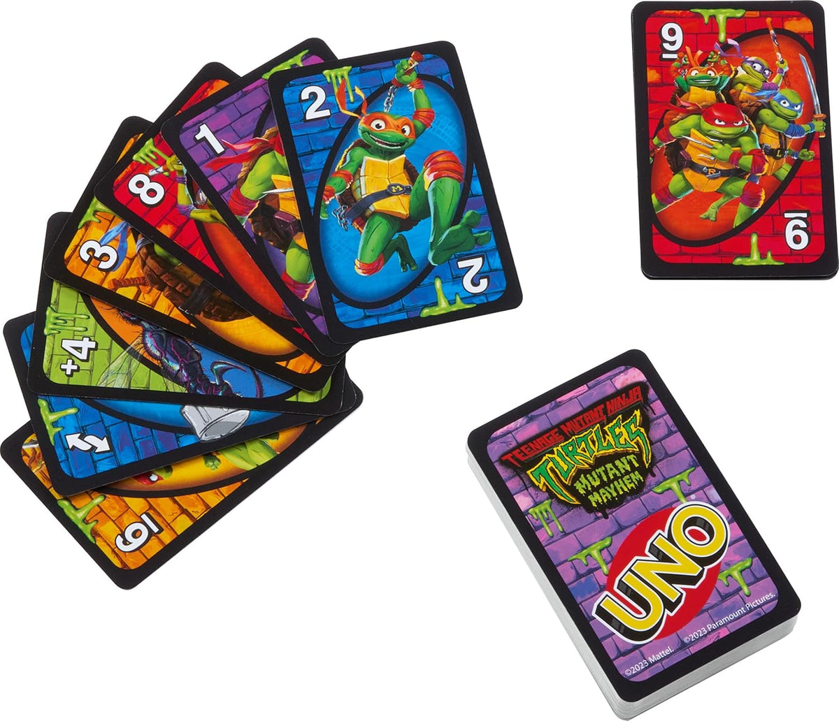 Mattel Games UNO Teenage Mutant Ninja Turtles Mutant Mayhem Card Game for Family Night, Travel & Camping