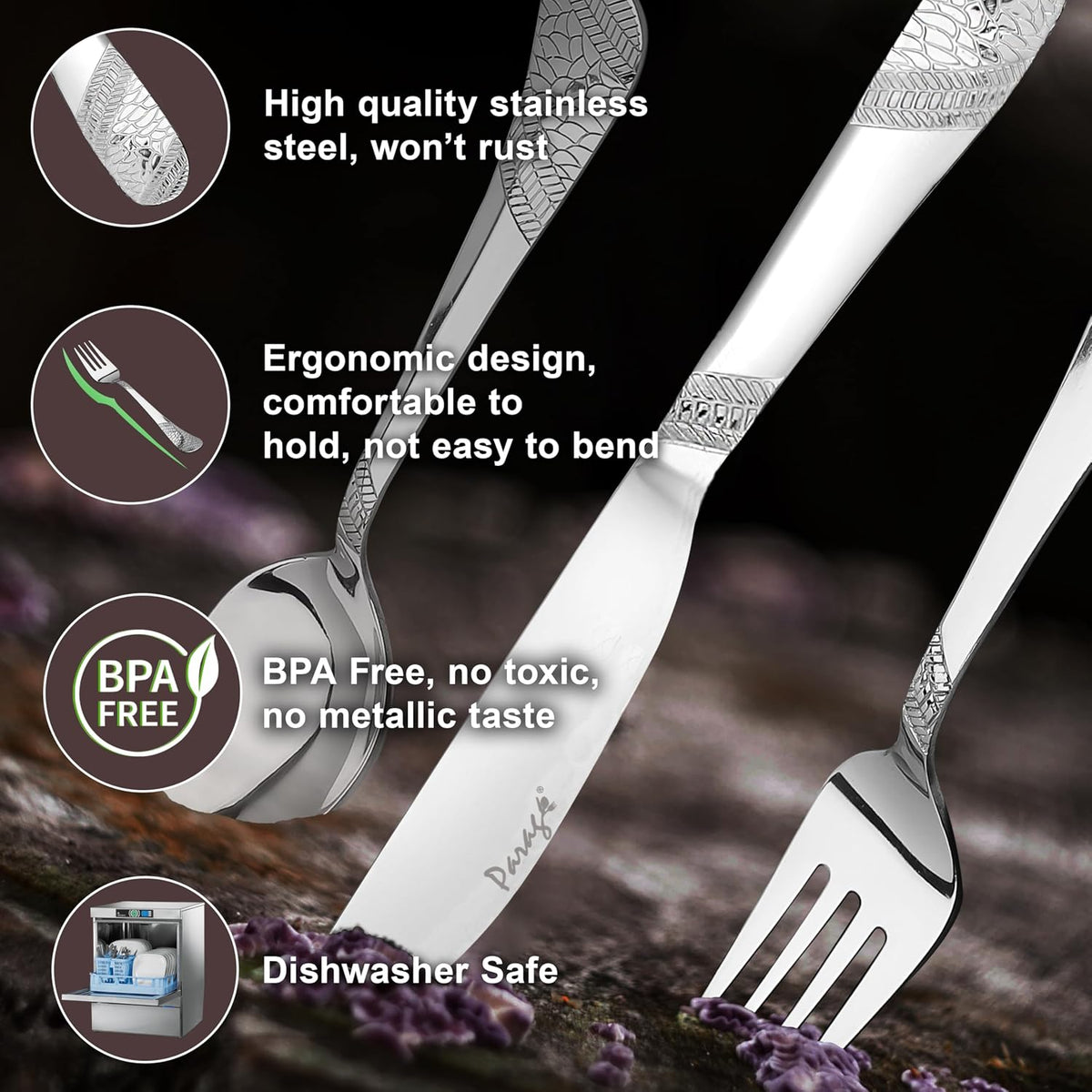 Parage 6 Pieces Premium Stainless Steel 3mm Thick Dinner/Butter Knife, Table Fork, Spoon for Home and Kitchen, Luxury Dining Tableware Gift, Imperial Design, Silver